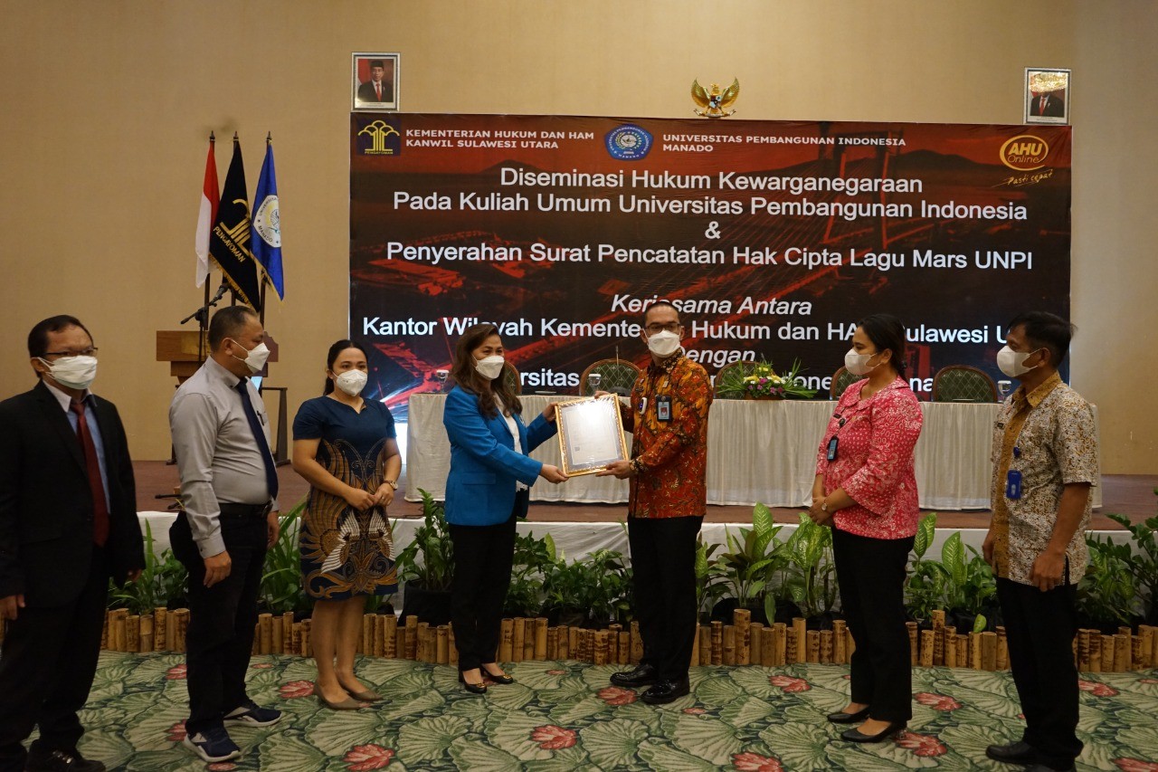 Kemenkumham Sulut Serahkan Hak Cipta Mars UNPI